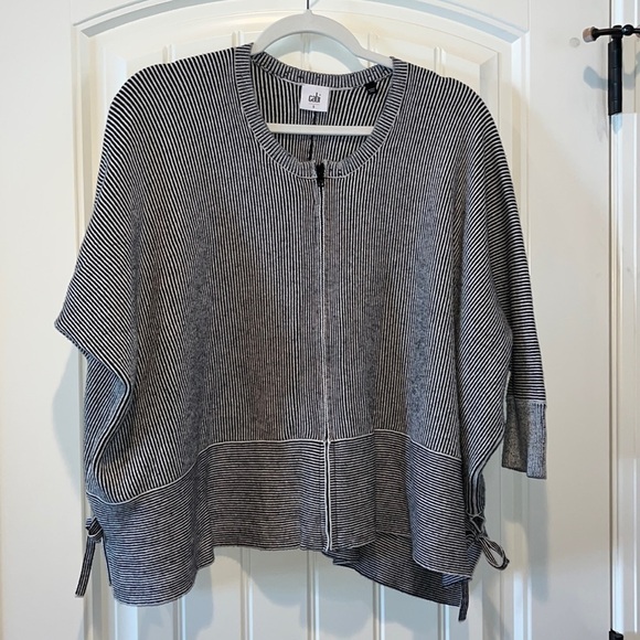 Cabi Cupid black white stripe cardigan sweater full zip 3/4 drop sleeve small - Picture 1 of 9